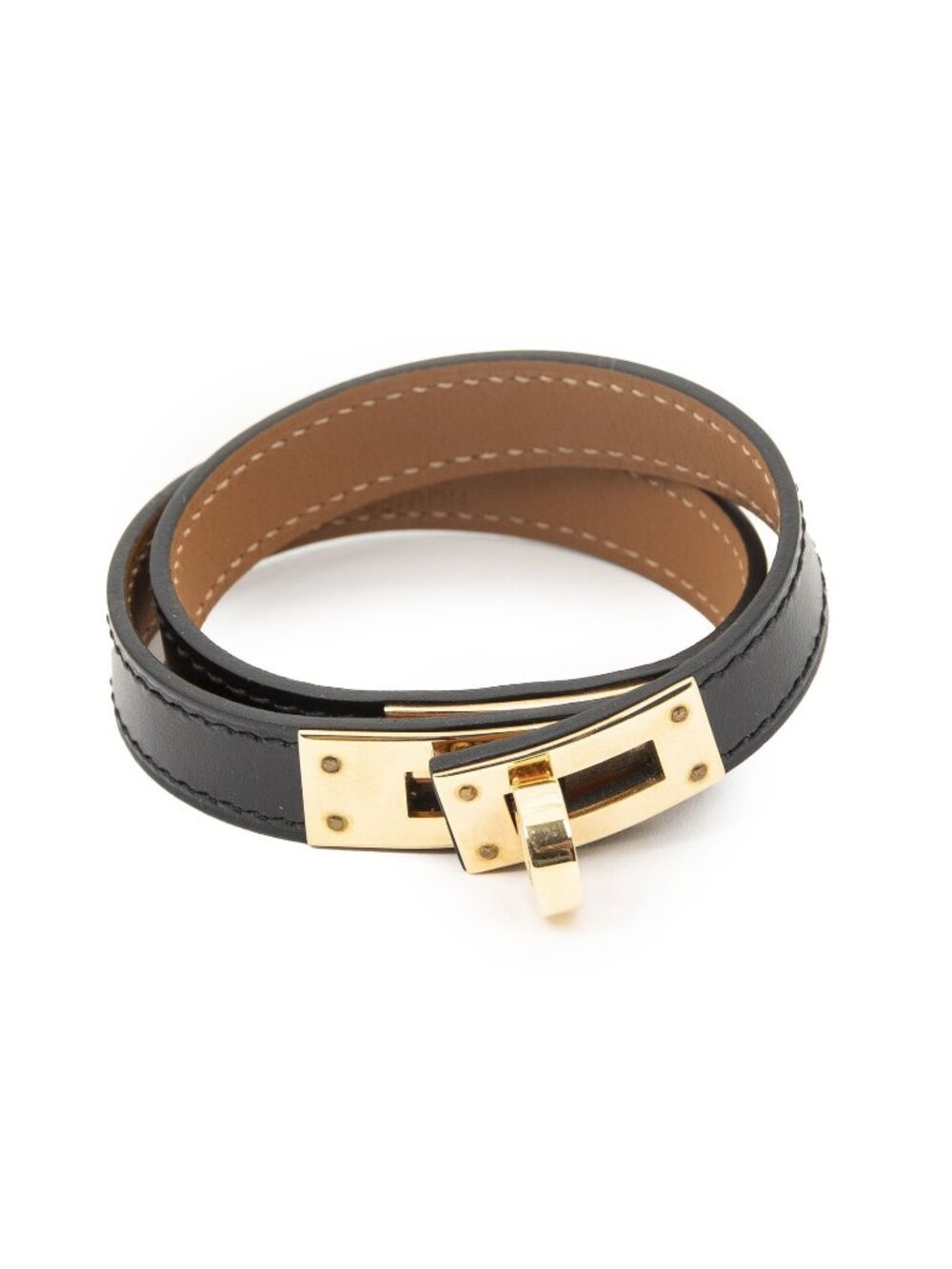 Hermes Rivale Double Tour Bracelet Black Box Leather